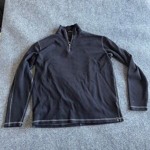Agave Denim Mens Ribbed Thermal Quarter Zip Pullover Black Made in USA Large